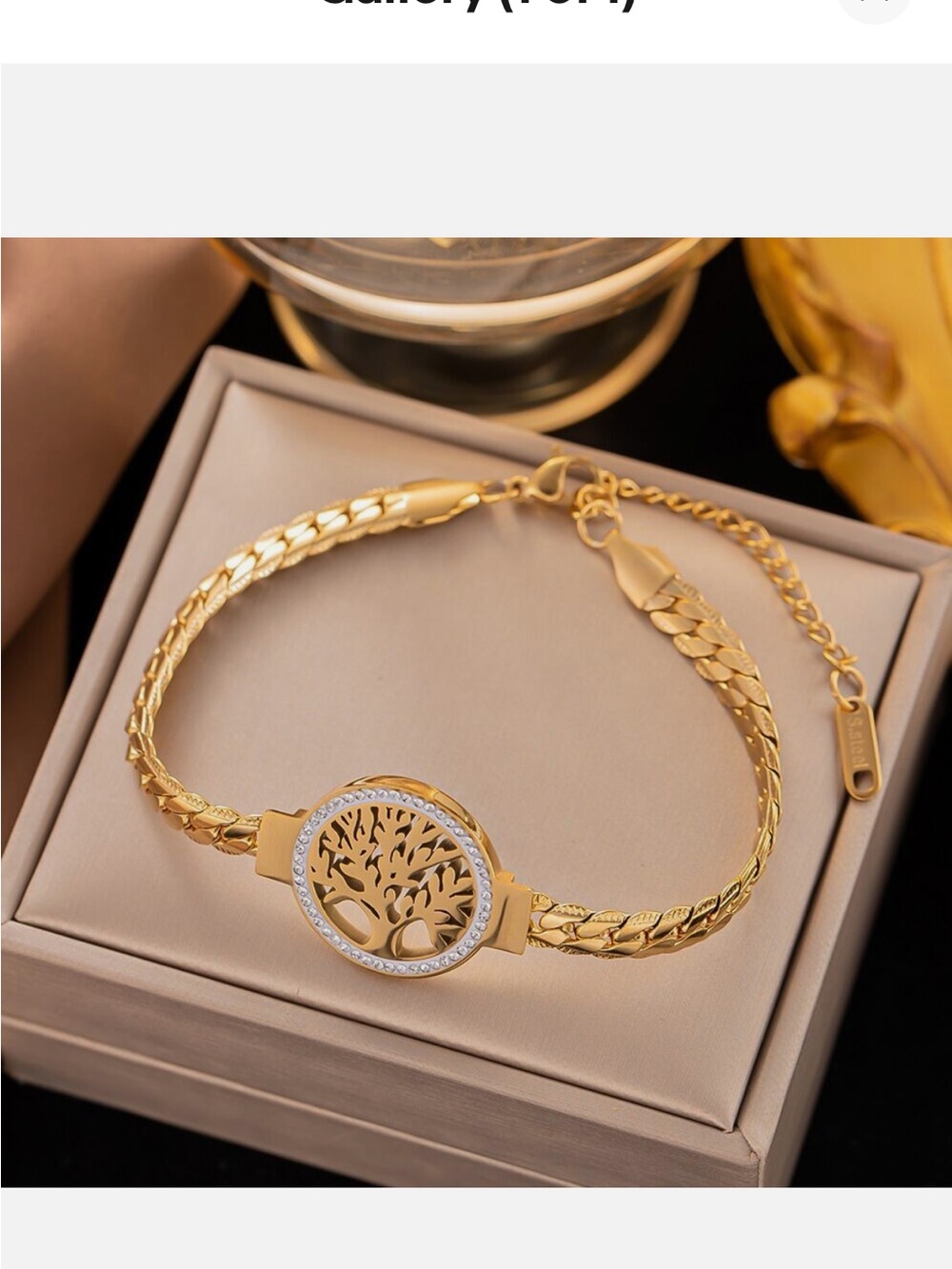 Woman 18K Gold Plated Stainless Steel Life of Tree CZ Cuban Bracelet Bangle